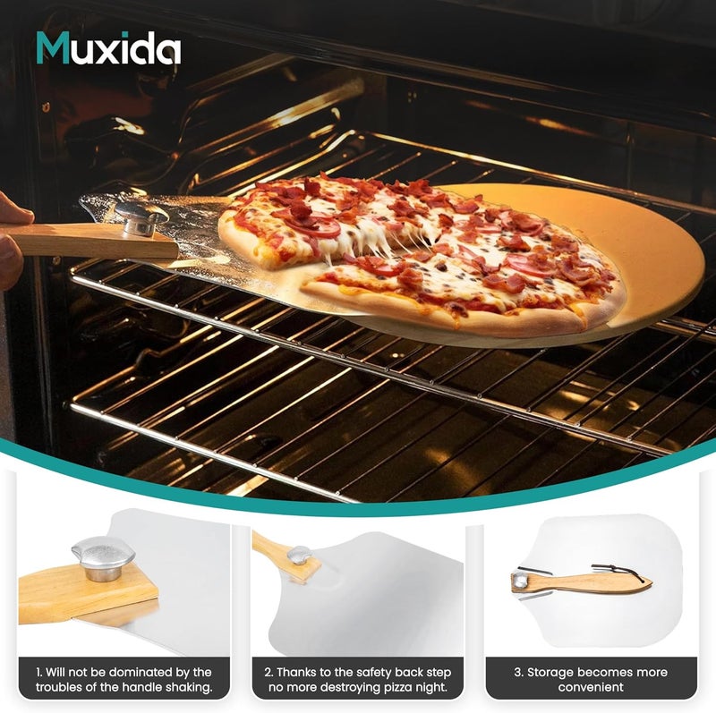 Muxida Aluminum Pizza Peel & Rocker Cutter Set (12" x 14") – Premium Stainless Steel Pizza Paddle with Foldable Wooden Handle, Lightweight Pizza Spatula with Storage Bag for Oven & Outdoor Pizza Maker - Image 4